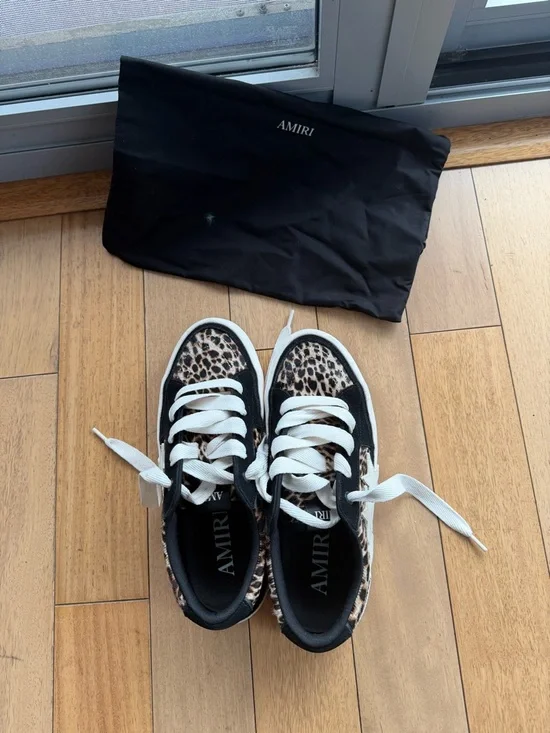 Kids Leopard Print Star Accent Sneakers - Black & Tan - Picture 2 of 5